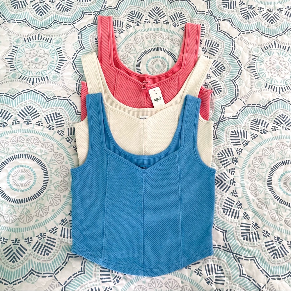 Women’s Ribbed Tank Top - Blue, Cream & Coral
